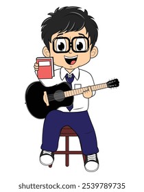 Cartoon Boy Playing Guitar Illustration Design