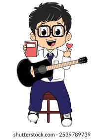 Cartoon Boy Playing Guitar Illustration Design