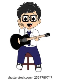 Cartoon Boy Playing Guitar Illustration Design