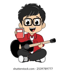 Cartoon Boy Playing Guitar Illustration Design