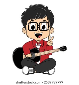 Cartoon Boy Playing Guitar Illustration Design