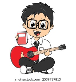 Cartoon Boy Playing Guitar Illustration Design