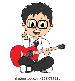 Cartoon Boy Playing Guitar Illustration Design