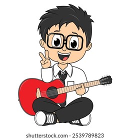Cartoon Boy Playing Guitar Illustration Design