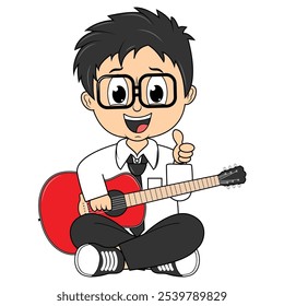 Cartoon Boy Playing Guitar Illustration Design