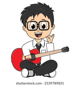 Cartoon Boy Playing Guitar Illustration Design