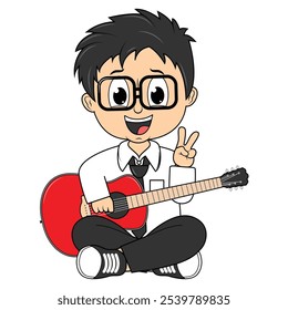 Cartoon Boy Playing Guitar Illustration Design