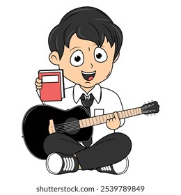 Cartoon Boy Playing Guitar Illustration Design