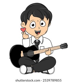 Cartoon Boy Playing Guitar Illustration Design