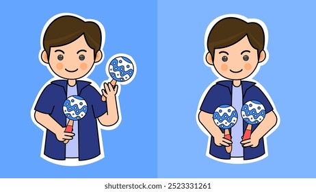 Cartoon Boy Tocando Maracas em uma Pose Diferente. Ilustração de vetor. Adequado para Atividade de Músico e Conteúdo de Performance Musical