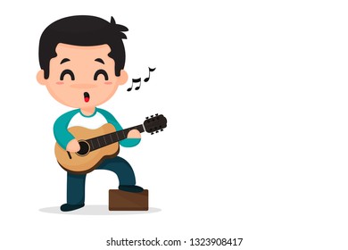 Cartoon boy playing music and singing.