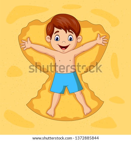 Cartoon boy playing on sands