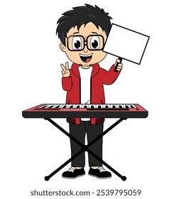 Cartoon Boy Playing Piano Illustration