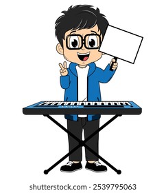 Cartoon Boy Playing Piano Illustration