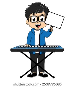 Cartoon Boy Playing Piano Illustration