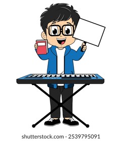 Cartoon Boy Playing Piano Illustration