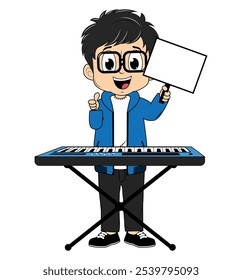 Cartoon Boy Playing Piano Illustration