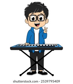 Cartoon Boy Playing Piano Illustration