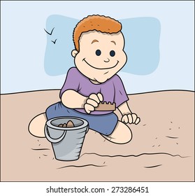 Cartoon Boy Playing with Sand Vector
