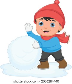 cartoon boy playing with snow 