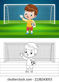 Cartoon of a boy playing soccer as goalkeeper