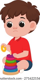 Cartoon Boy Playing with Stacking Rings