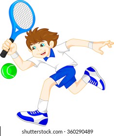 cartoon boy playing tennis