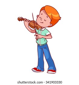 Cartoon boy playing the violin. Vector clip art illustration on a white background.