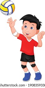 cartoon boy playing volleyball  on a white background