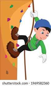 cartoon boy playing wall climbing