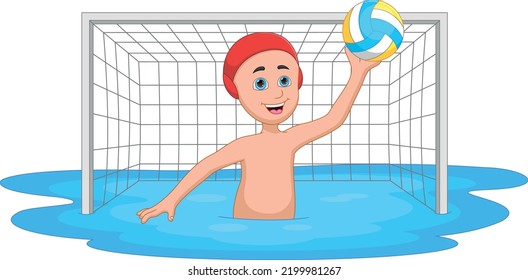 cartoon boy playing water polo as a goalkeeper