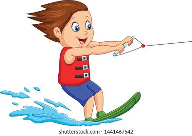 Cartoon boy playing water ski