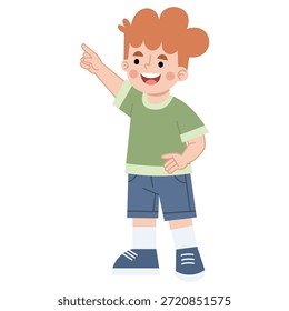Caricatura de niño apuntando hacia arriba