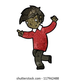 niño de caricatura apuntando hacia