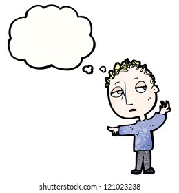 niño de caricatura apuntando hacia