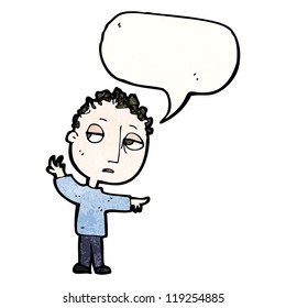cartoon boy pointing way with speech bubble