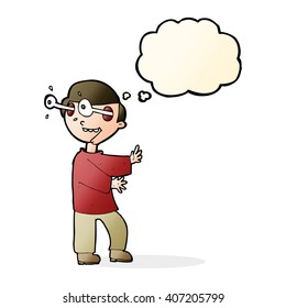 cartoon boy with popping out eyes with thought bubble