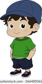 Cartoon eines Jungen posiert mit einem Hut und lächelt