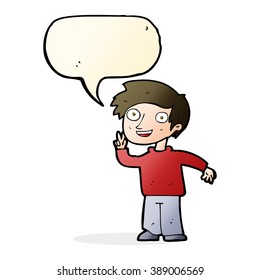 cartoon boy posing for photo with speech bubble