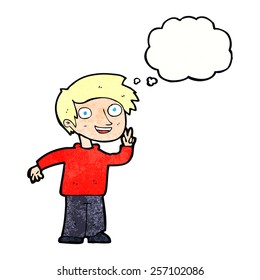 cartoon boy posing for photo with thought bubble