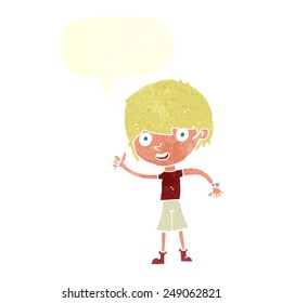 cartoon boy with positive attitude with speech bubble