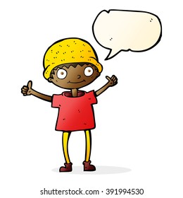cartoon boy with positive attitude with speech bubble