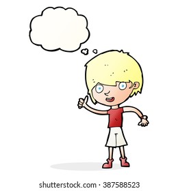 cartoon boy with positive attitude with thought bubble