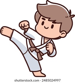 Cartoon Boy Practicing Karate Illustration