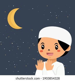 caricatura Niño rezando de noche