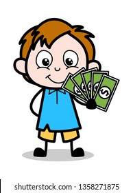 Cartoon Boy Presenting Dollars Vector Illustration