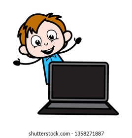Cartoon Boy Presenting a Laptop Vector Illustration