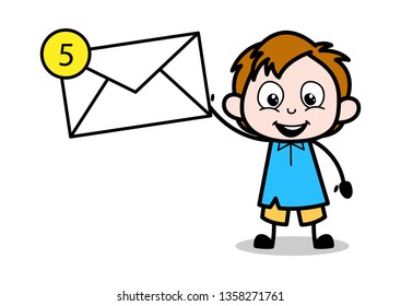 Cartoon Boy Presenting a Message Envelope Vector Illustration