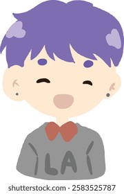 Cartoon boy with purple hair wearing LA shirt