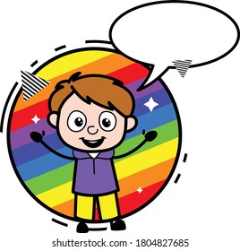 Cartoon Boy mit Regenbogen-Hintergrund